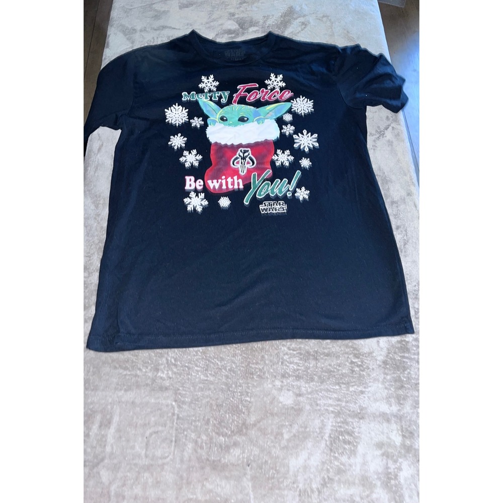 Star Wars Grogu Baby Yoda Merry Force Be With You Christmas T-Shirt Black Small